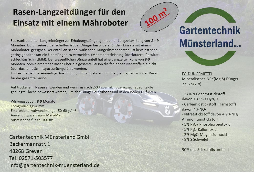 Rasen-Langzeitdünger ideal für Mähroboter-Flächen 